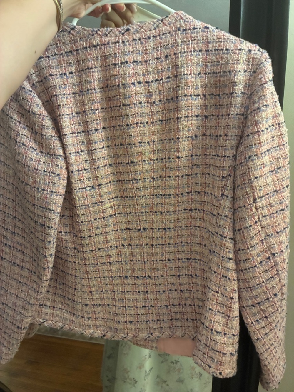 Anne Klein Pink Tweed Collarless Blazer - Picture 3 of 3